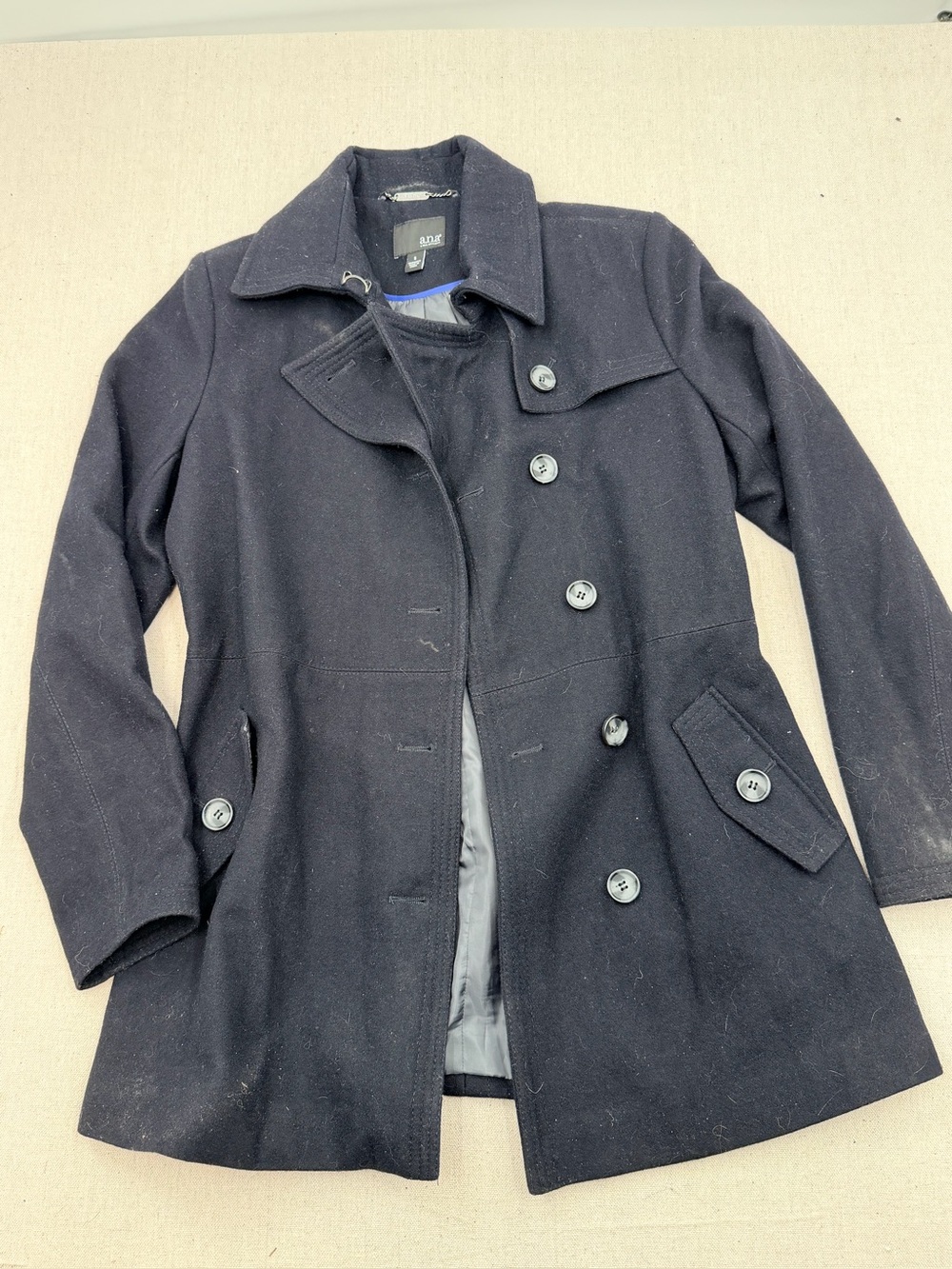 Ana Women's Black Wool-Blend Double-Breasted Coat